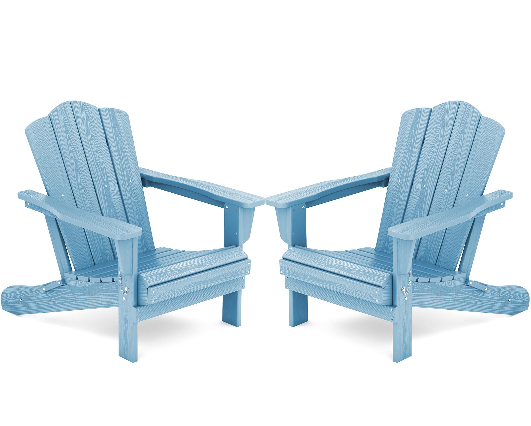 Kingyes Folding Adirondack Chair Set Of 2, Hdpe All-Weather Folding Adirondack Chair, Light Blue